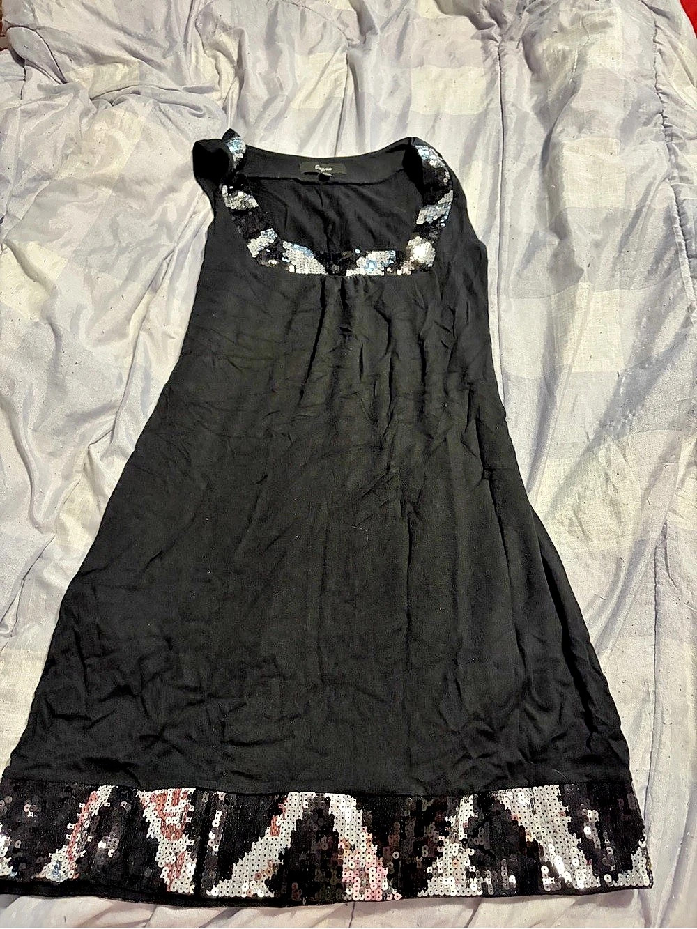 Express Sequin Trim Mini Dress in Black Size Medium Like New